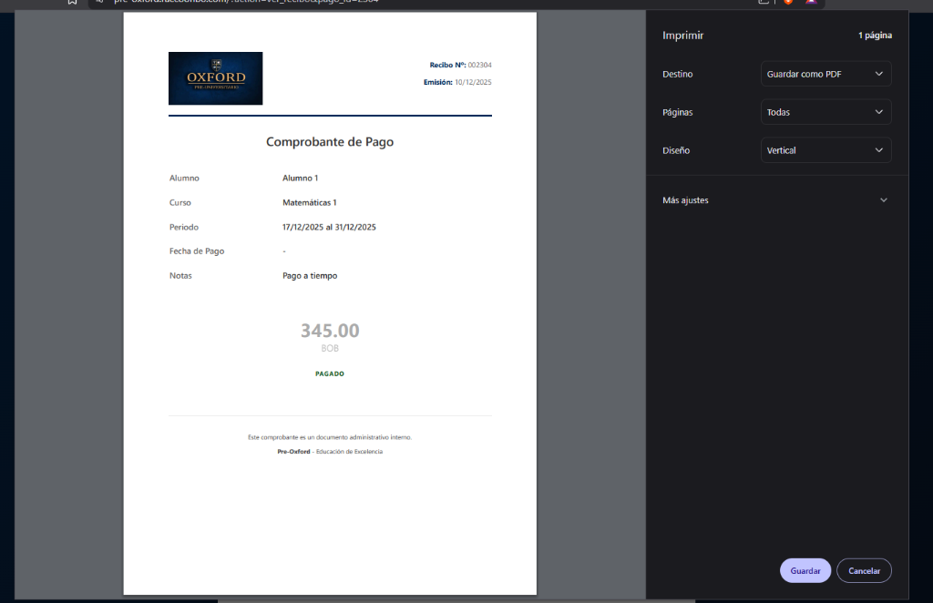 Opción de Imprimir PDF