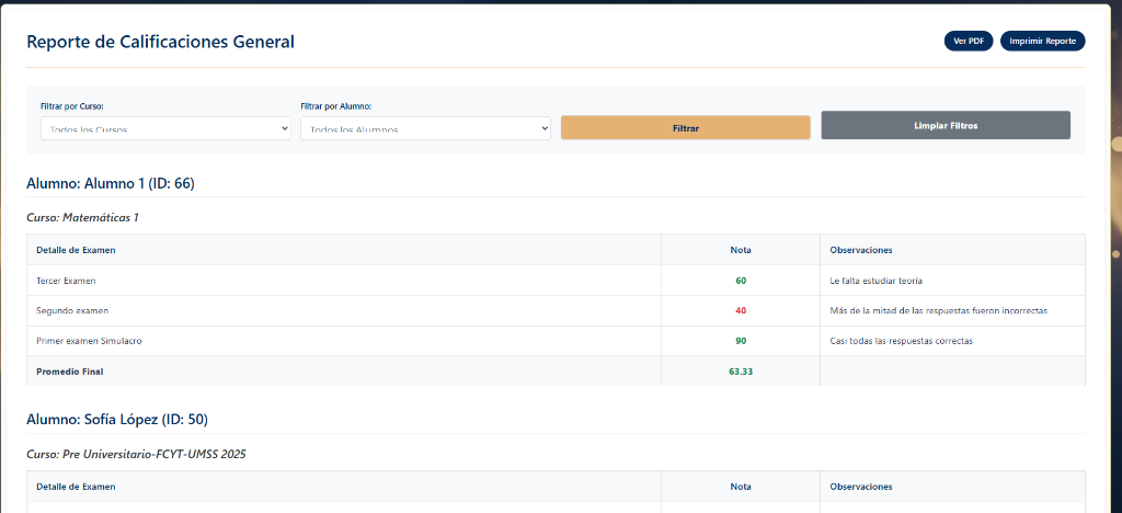 Reporte de Calificaciones General