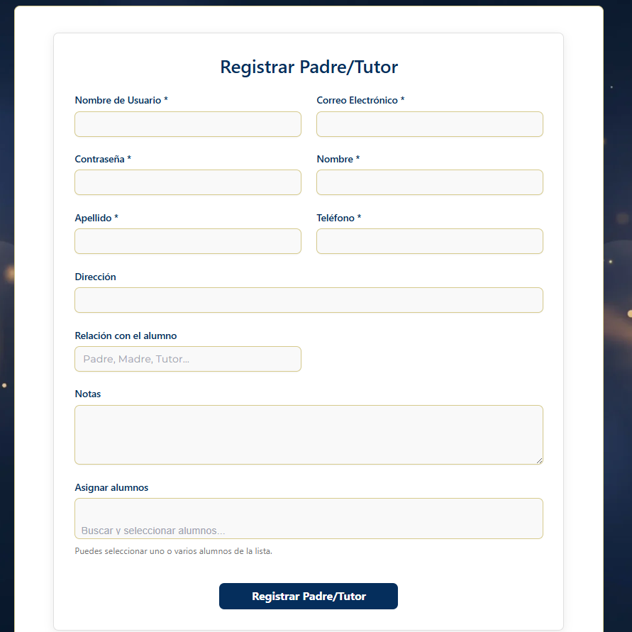 Formulario de Registro de Padre/Tutor